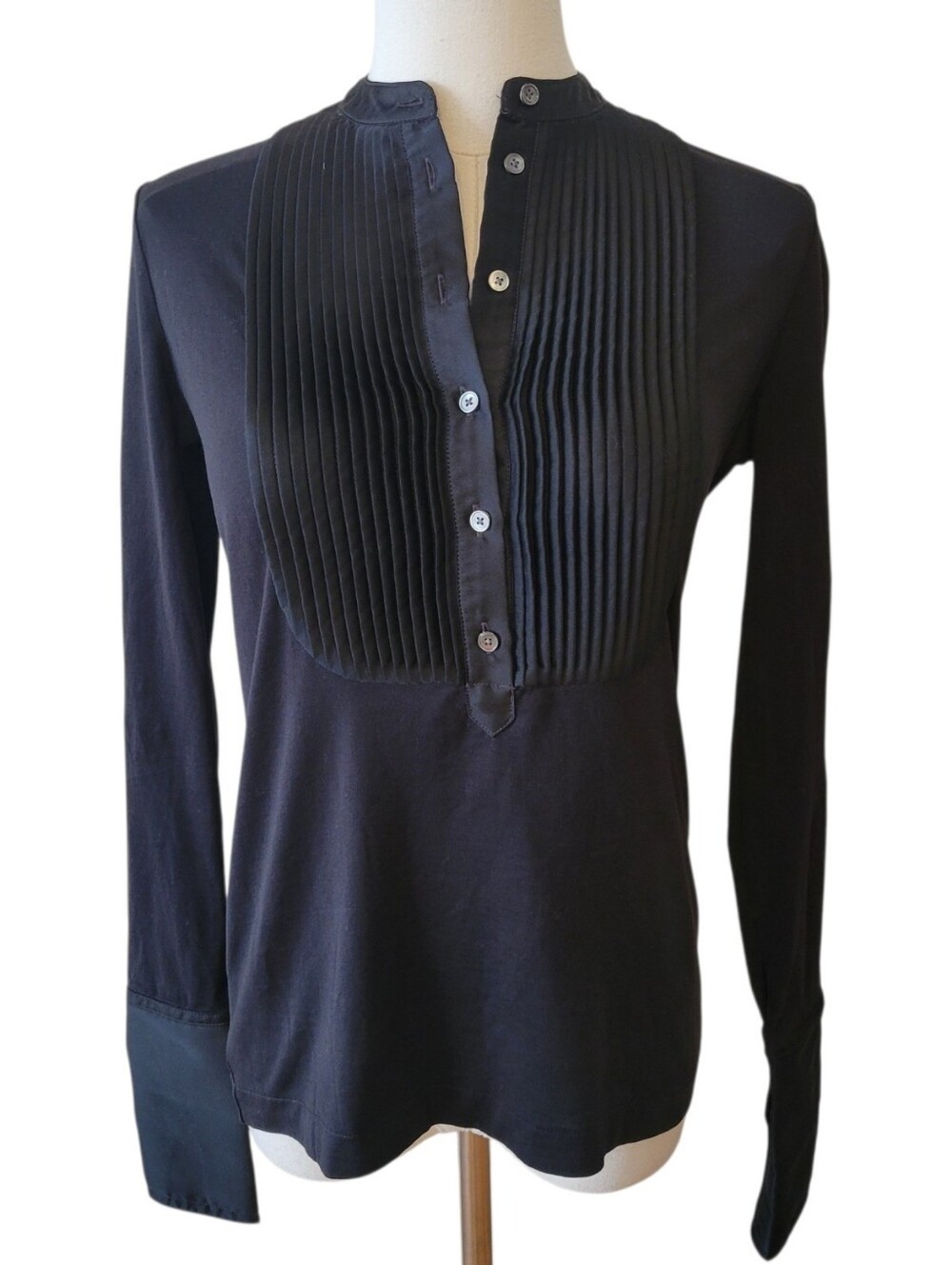 J. Crew Black Tuxedo Pintuck Cotton Top Size XXS